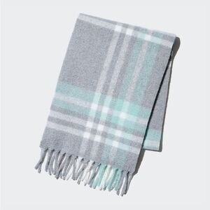 UNIQLO soufflé chunky scarf grey blue plaid check NWT